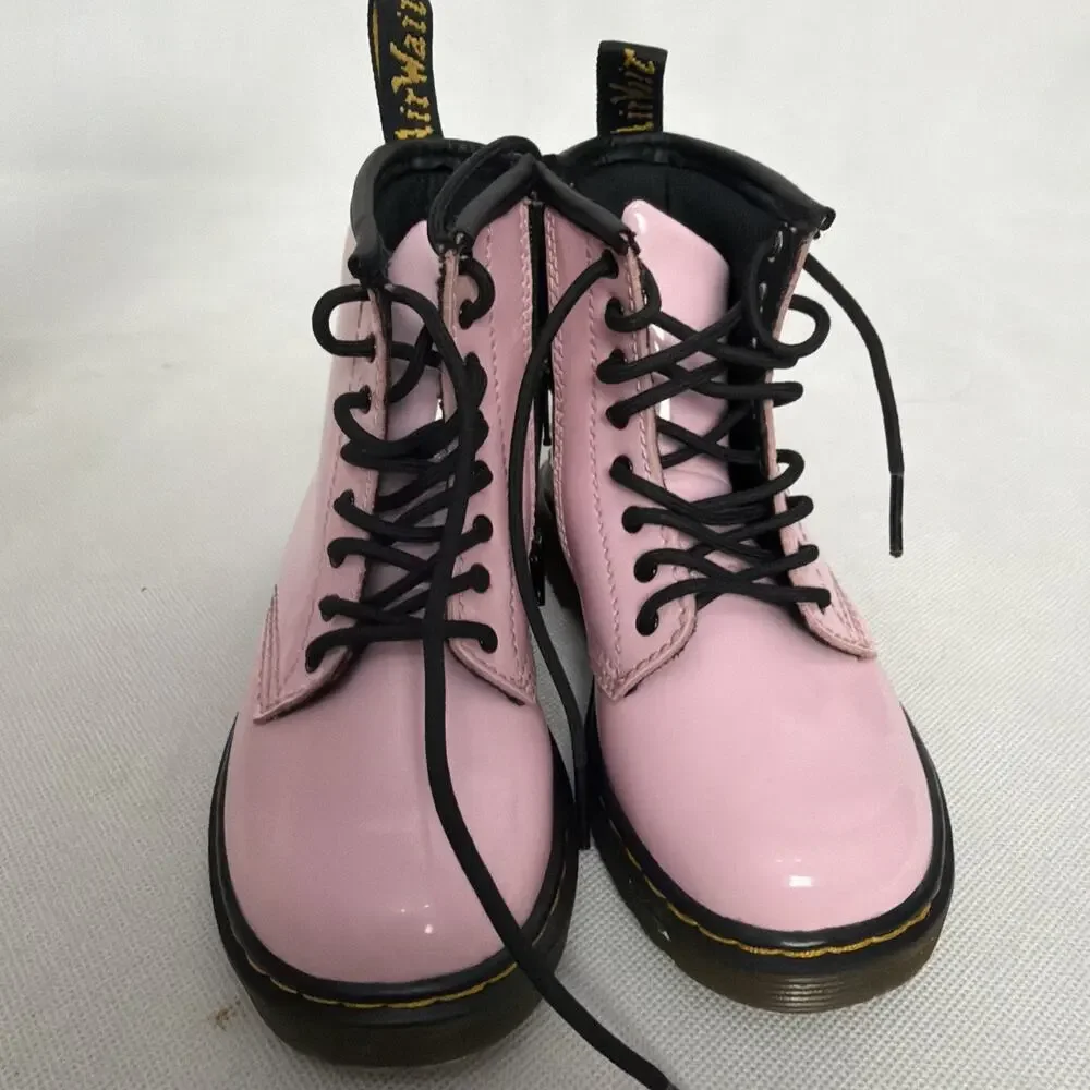 Dr. Martens 1460 T Combat Lace-Up Boots Pale Pink Patent Kids Toddler Size 9